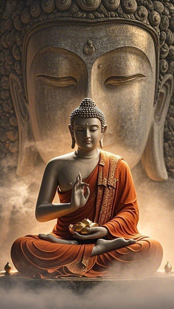 Buddha meditating with a lotus flower