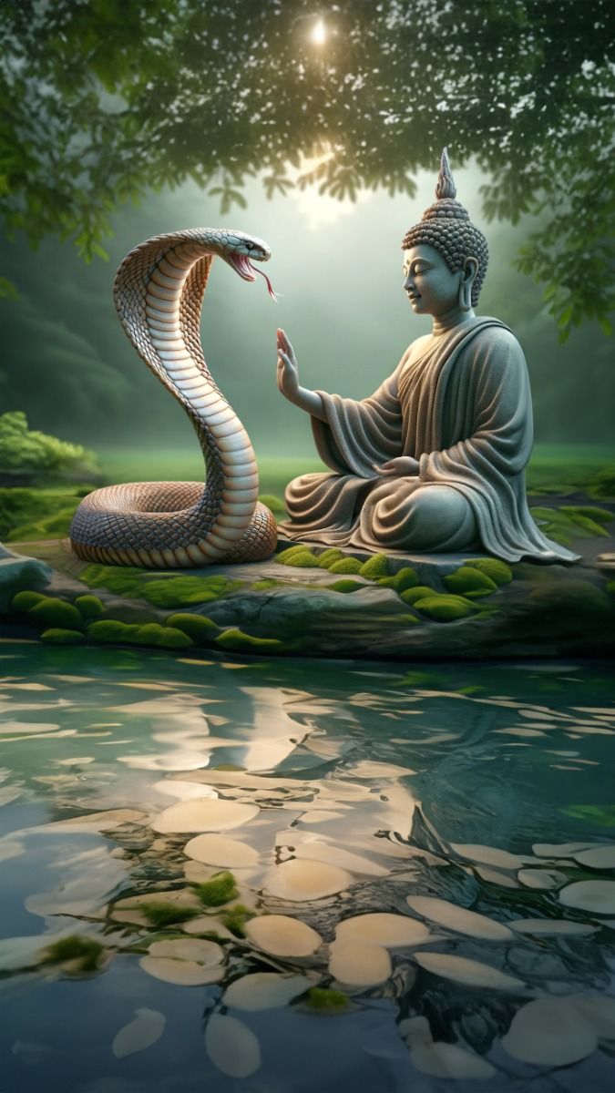 Buddha meditating with cobra protection