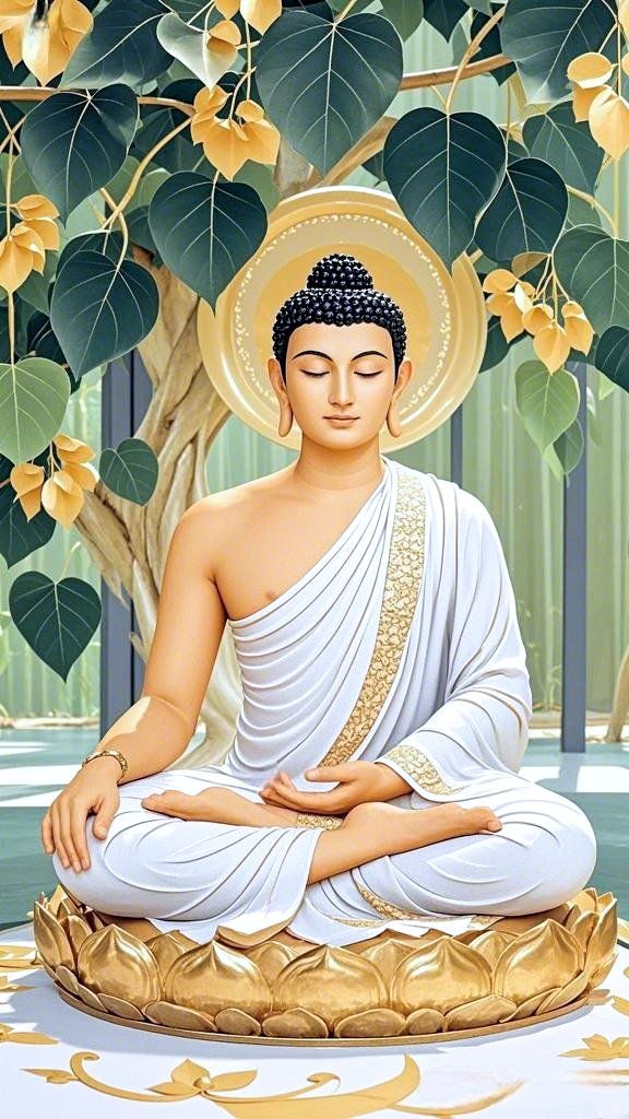 Buddha meditating under Bodhi tree
