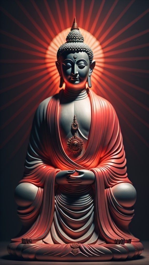 Buddha in meditative pose, red halo