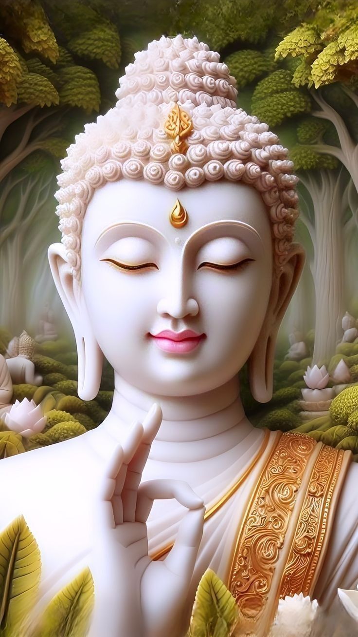 Peaceful Buddha portrait with lotus flowers