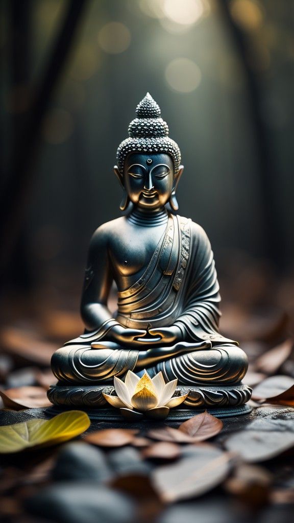 Buddha statue meditating on a lotus