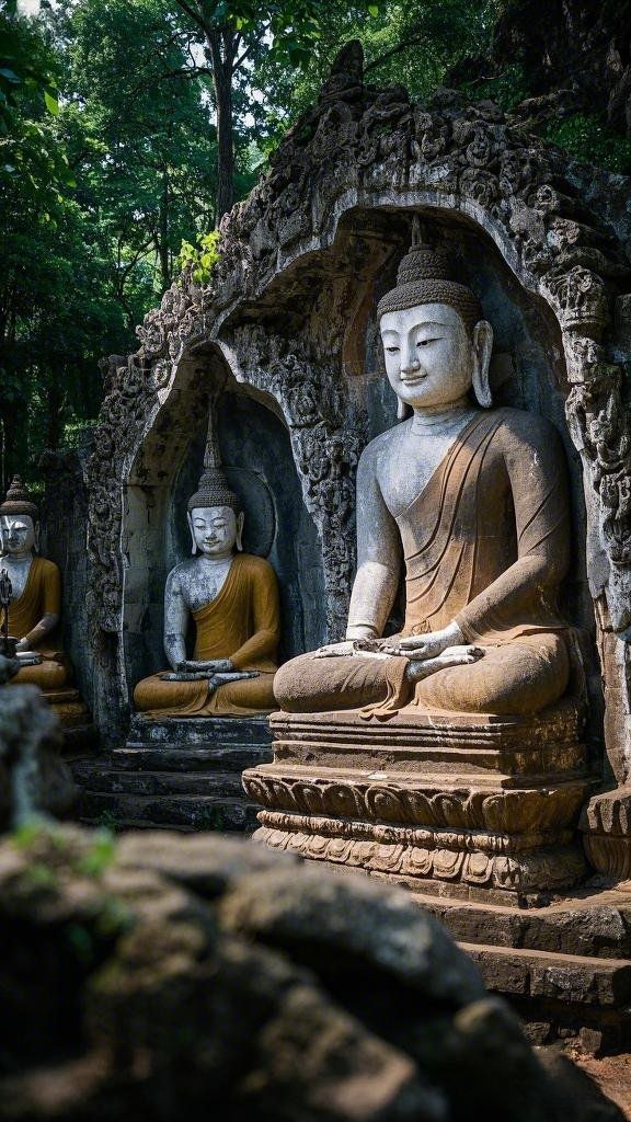 Buddha statue in ancient temple setting