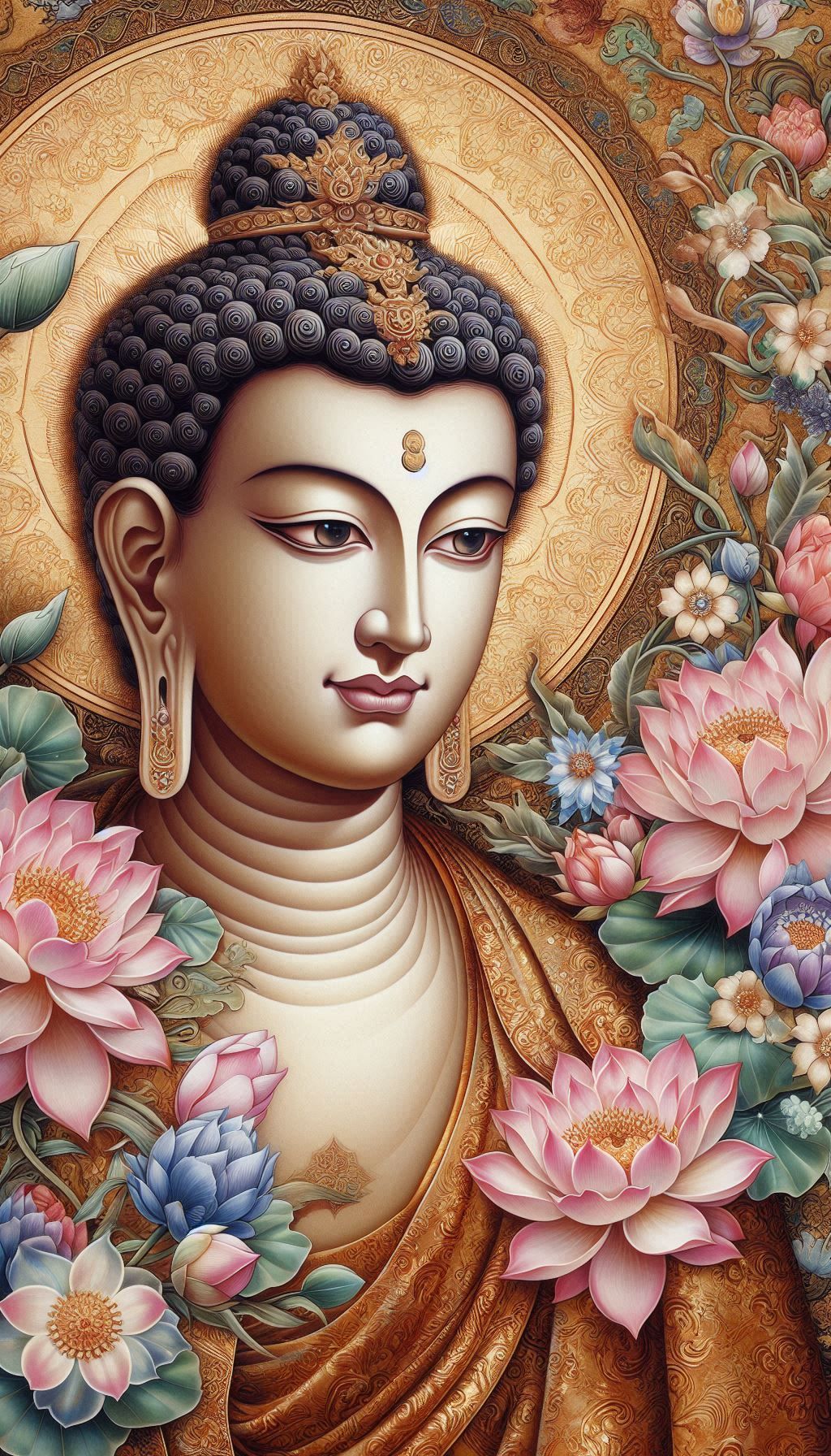 Buddha portrait with lotus blossoms