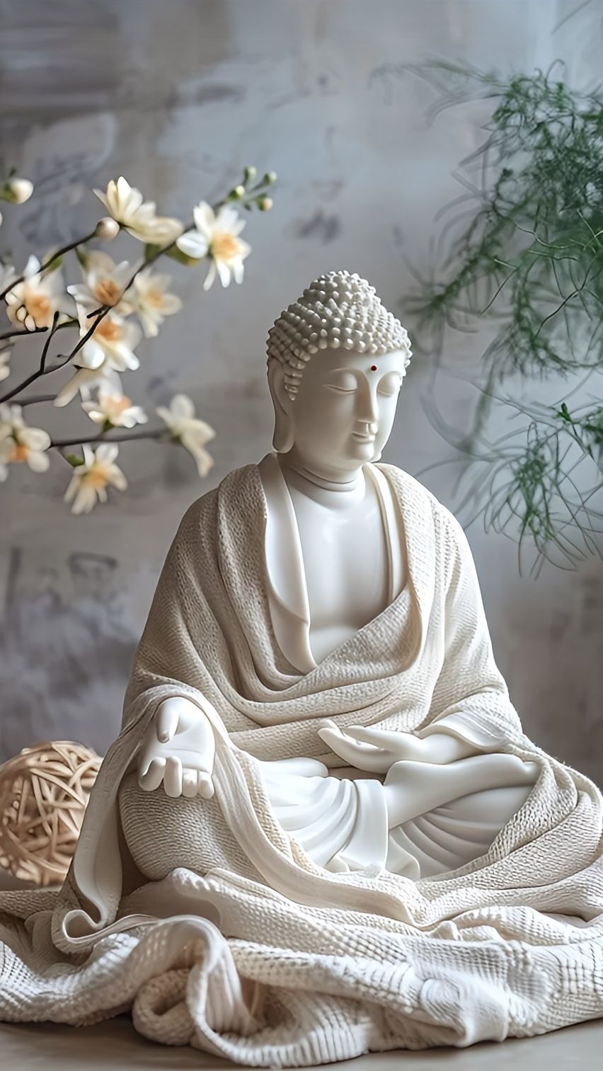 White buddha statue in meditative pose