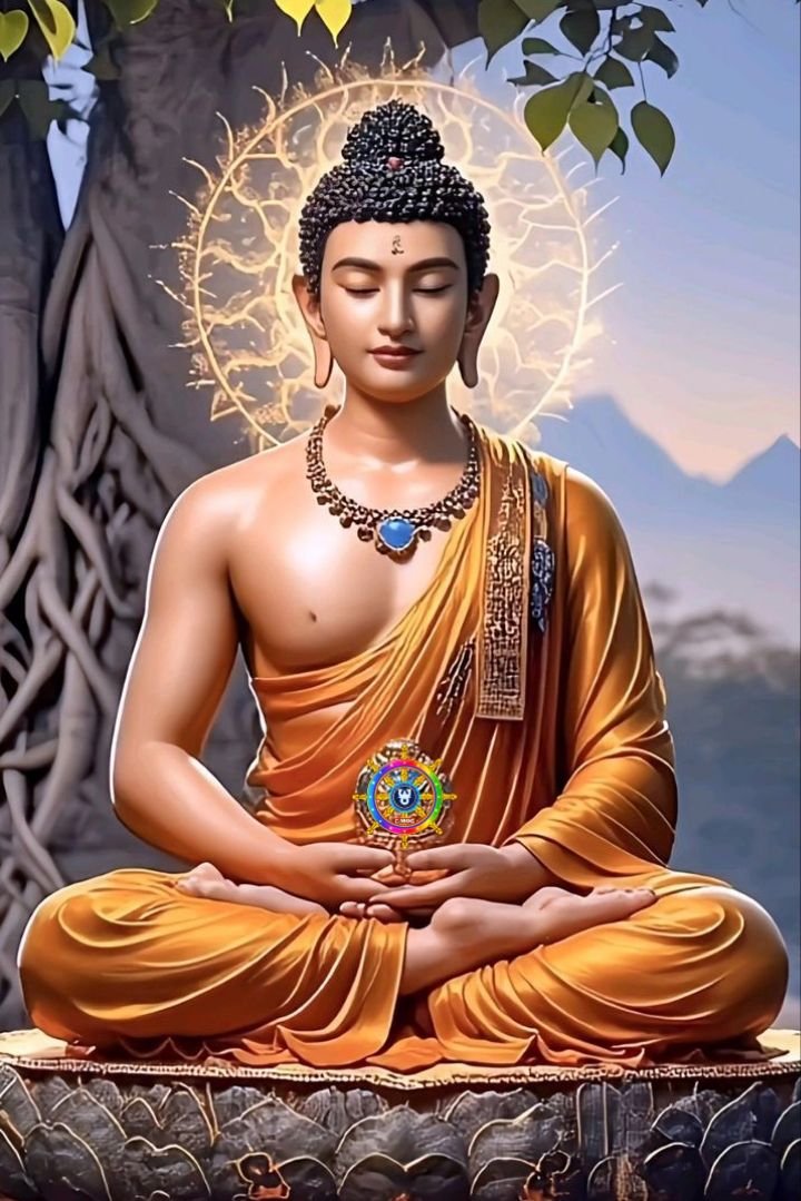 Meditating Buddha in orange robes