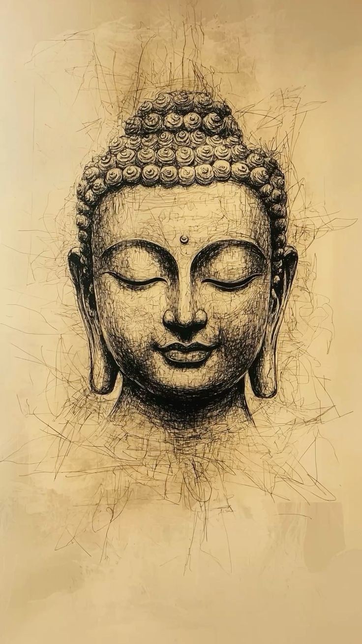 Serene Buddha face sketch wallpaper
