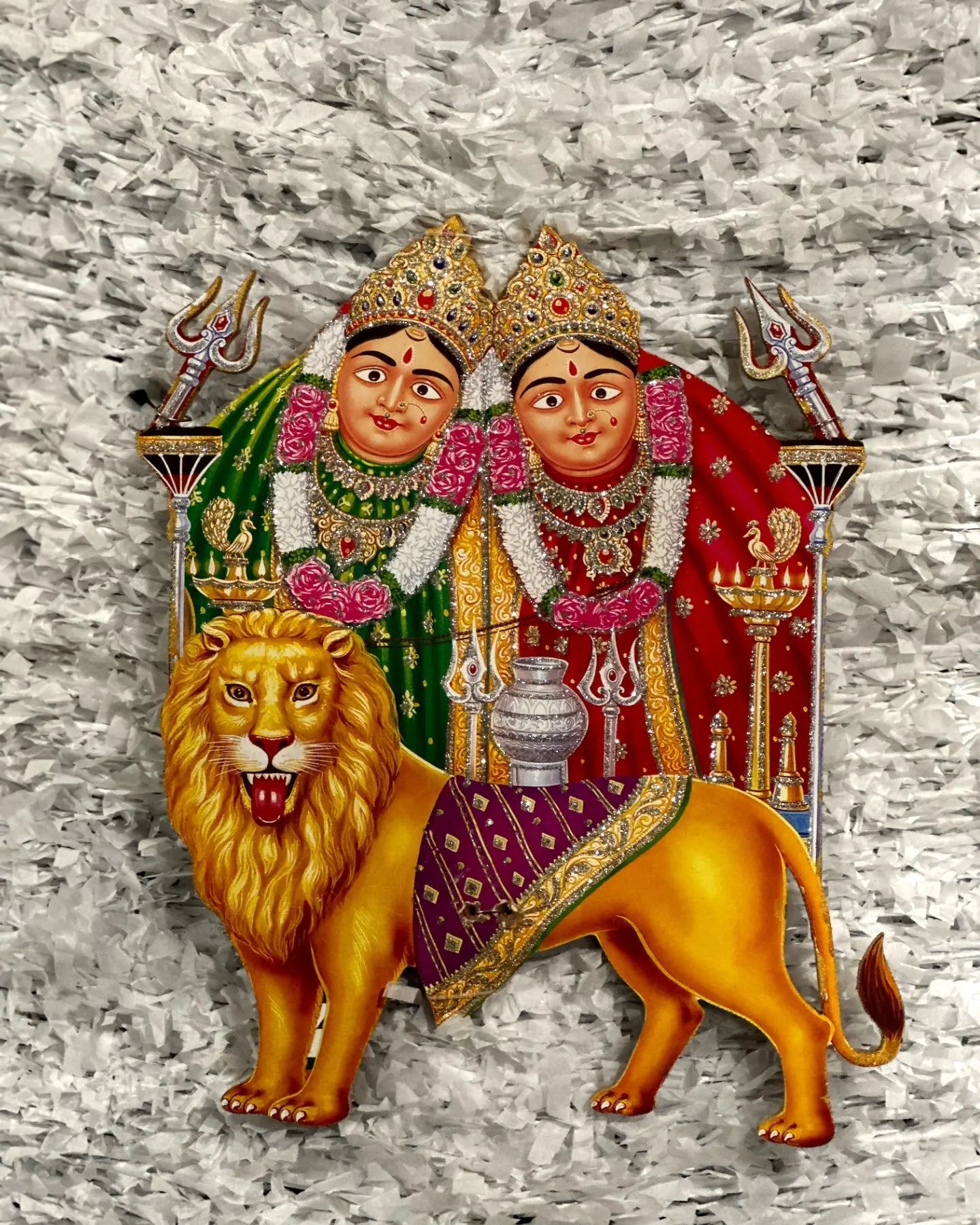 Two-headed Chamunda Maa with lion vahana