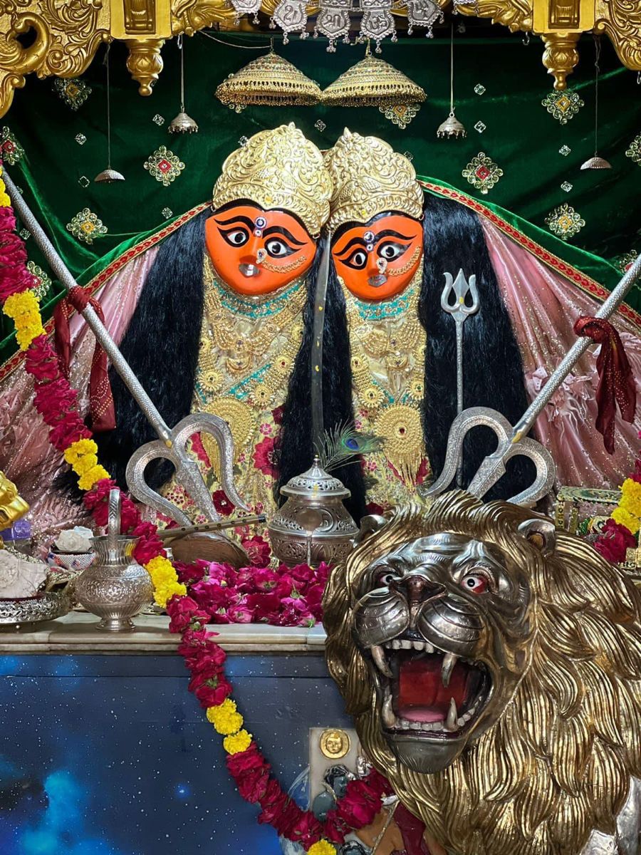 Two-faced Chamunda Maa with Lion