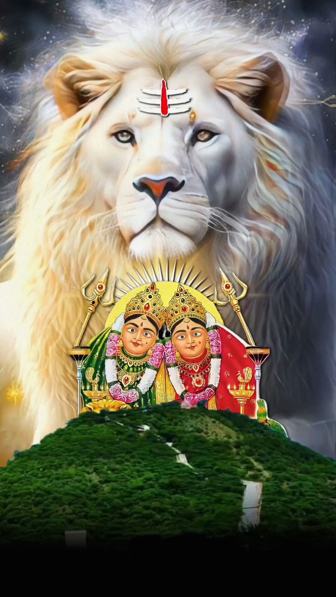 Chamunda Maa riding a majestic lion.