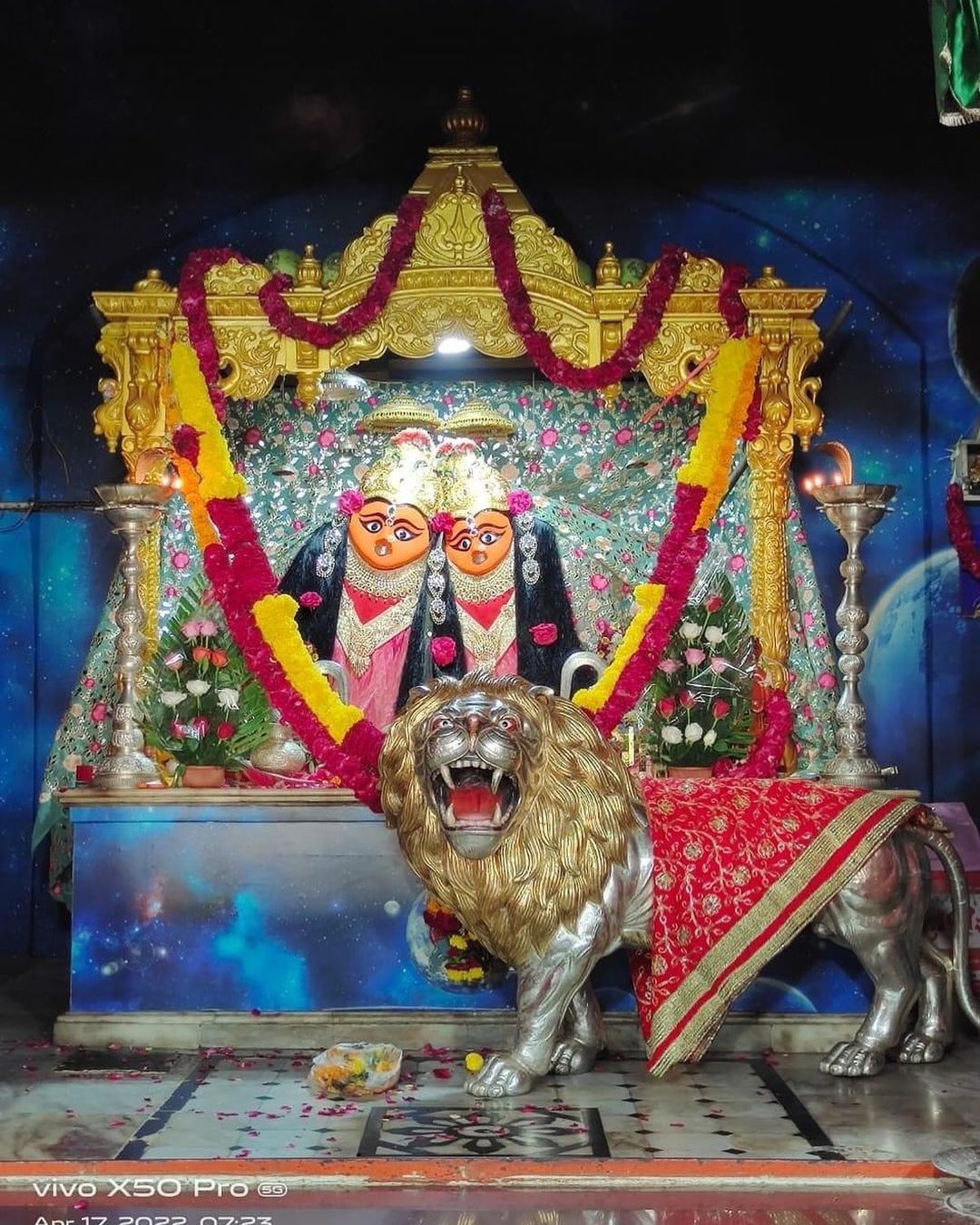Chamunda Maa seated with a lion.