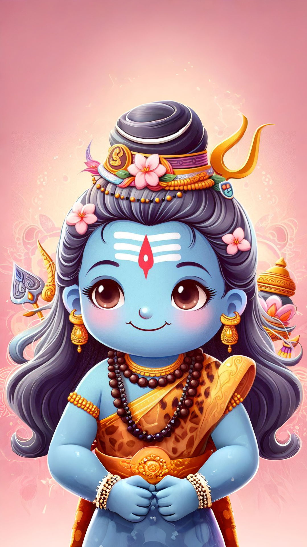Baby Shiva with floral decorations
