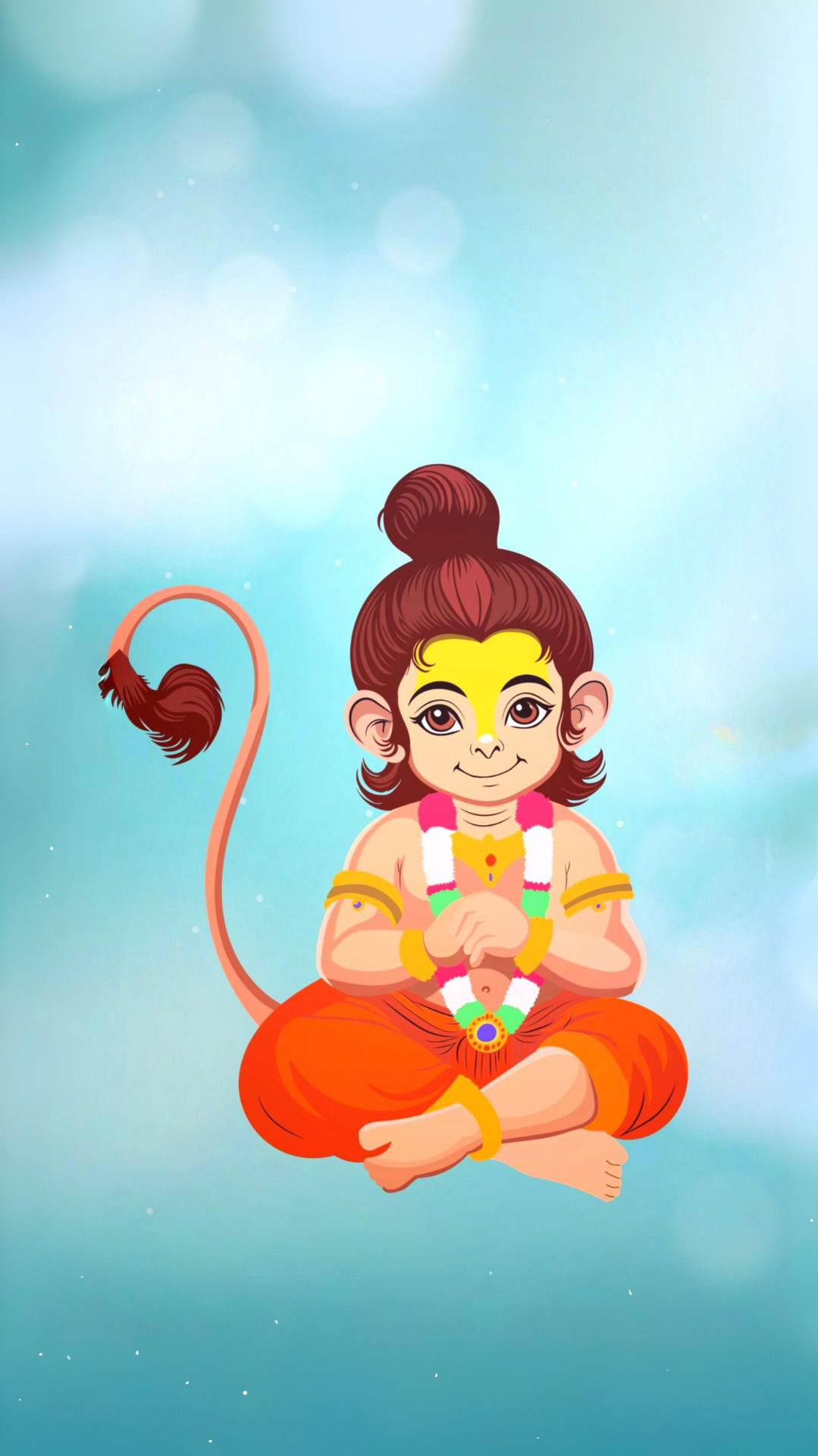 Young Hanuman offering flower in prayer.