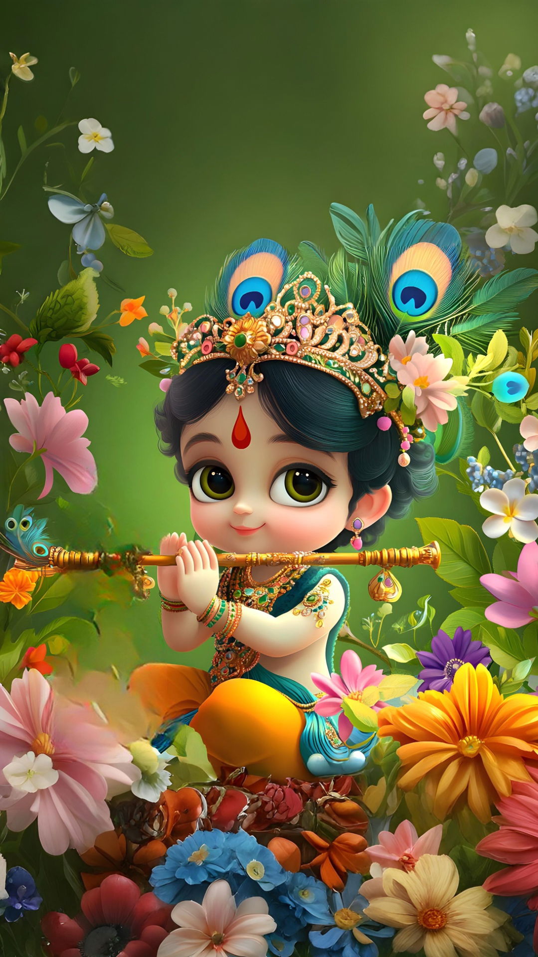 Adorable baby Krishna playing flute