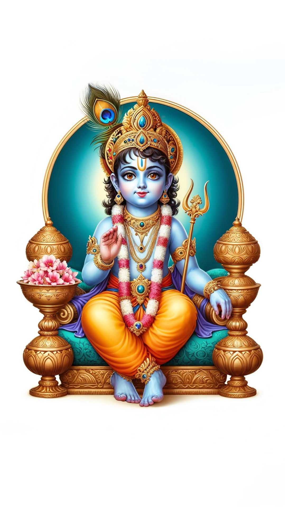 Baby Krishna seated on a throne