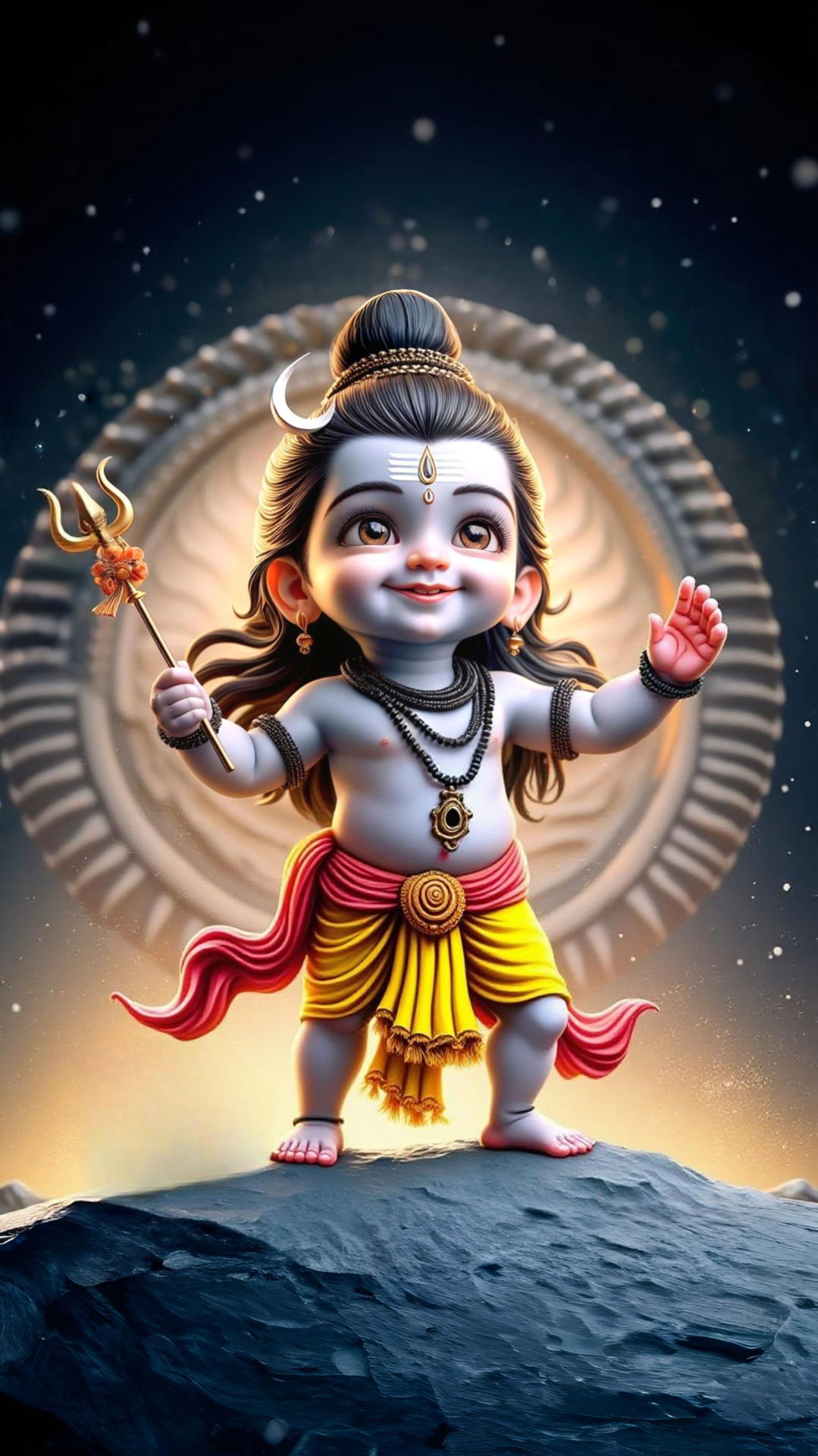 Cute baby Shiva with trident blessing