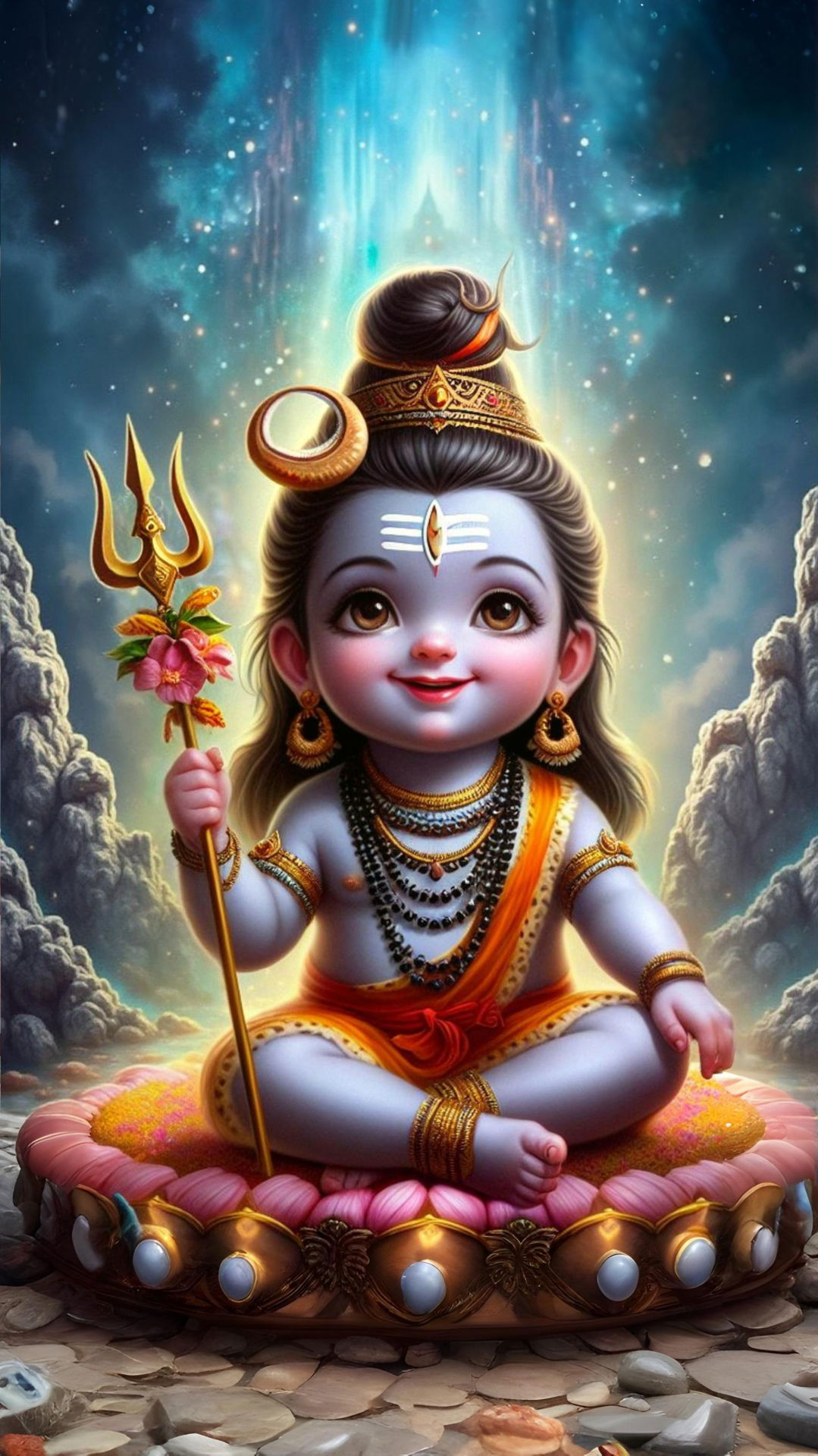 Adorable baby Shiva with lotus and trishul