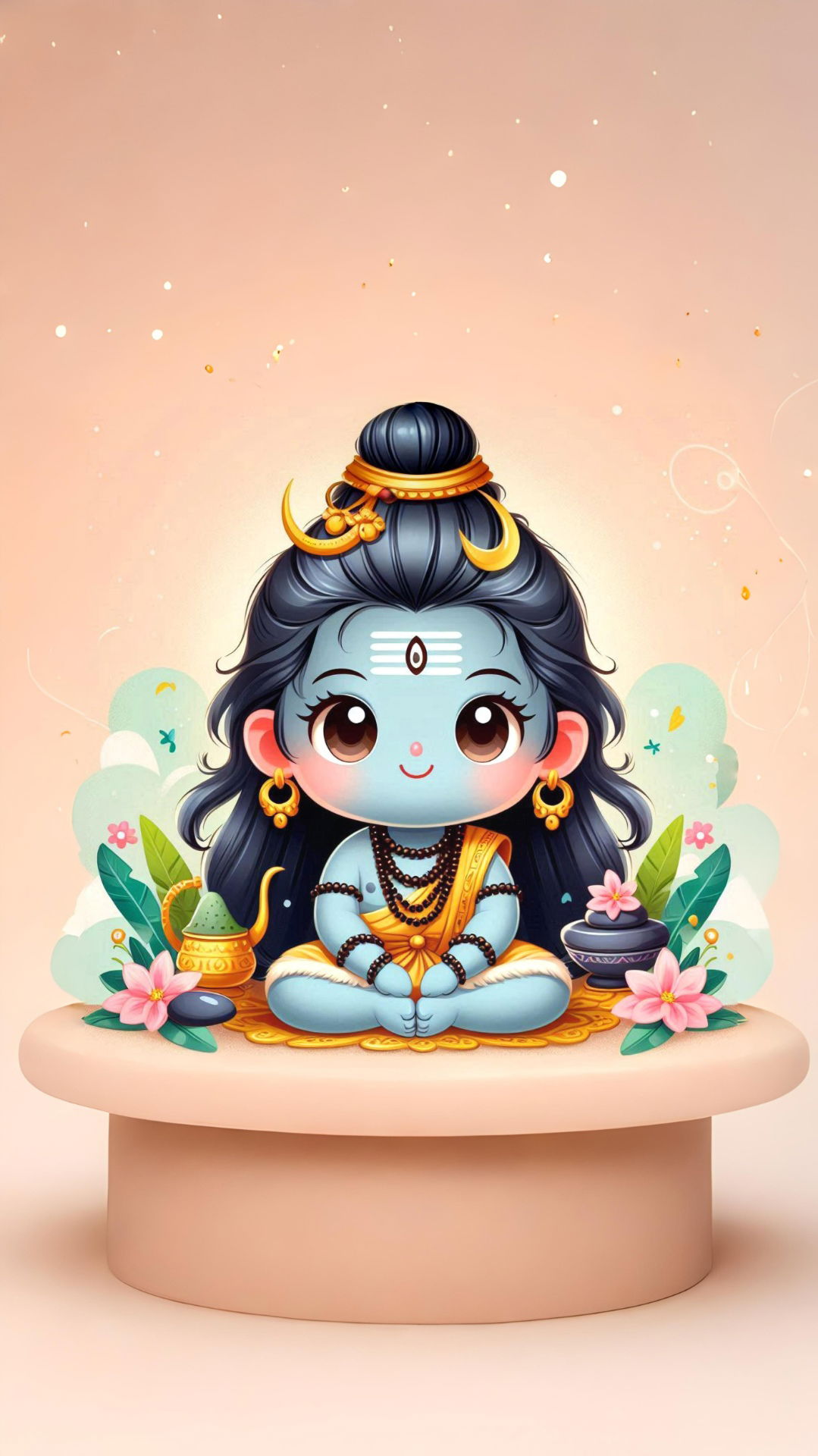 Cute baby Shiva illustration on phone