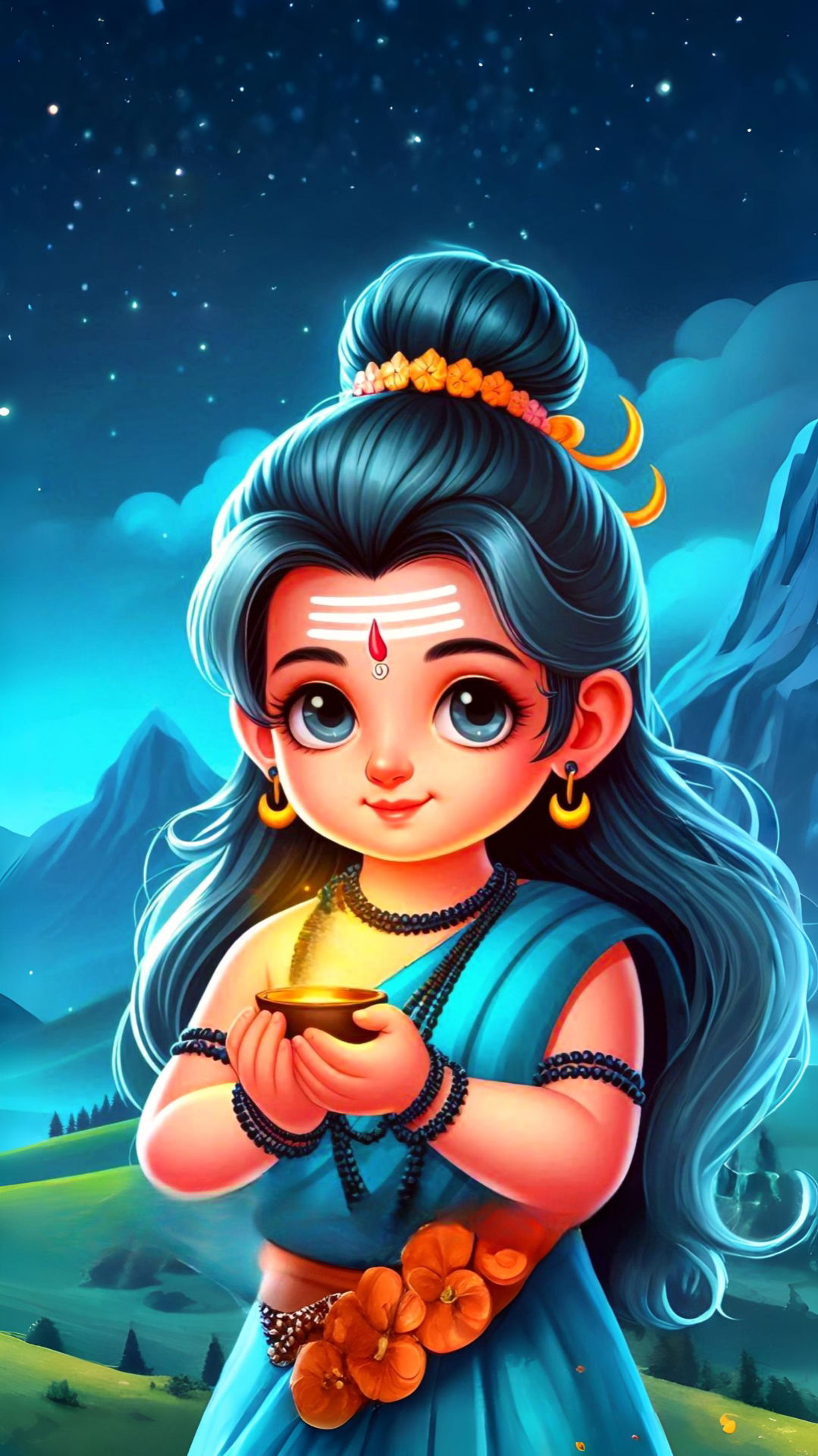 Child Parvati holding a lamp