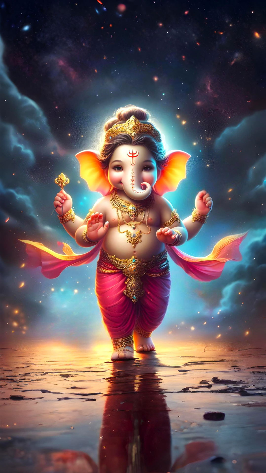 Lord Ganesha amidst a cosmic storm
