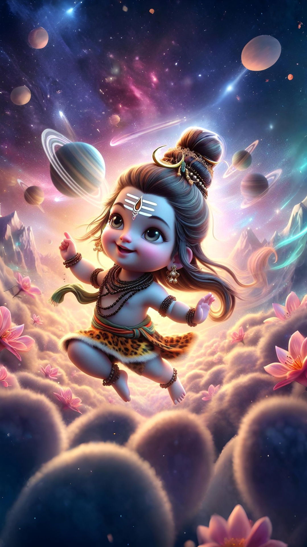 Cute baby Shiva cosmic illustration wallpaper