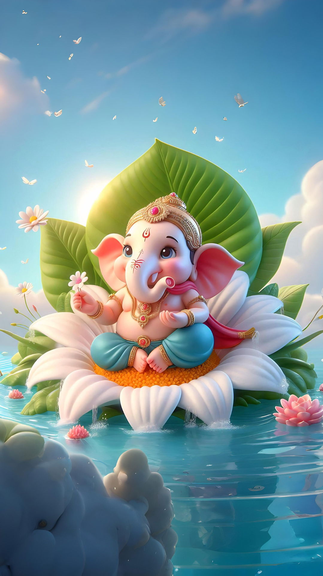Ganesha sitting on a lotus flower