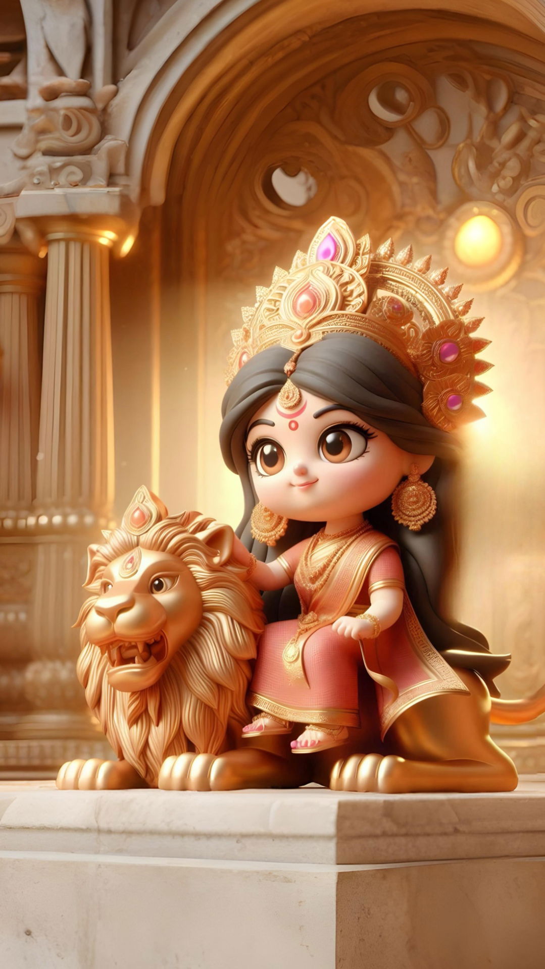 Goddess Durga with her lion mount.