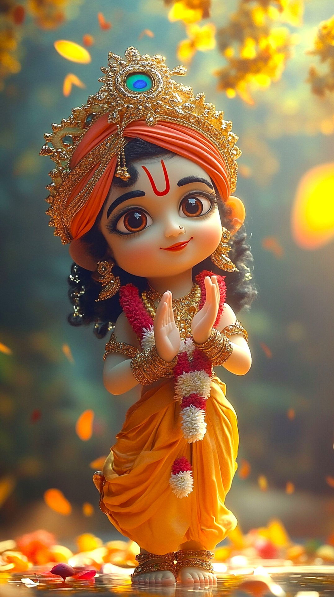 Adorable baby Krishna with floral garland