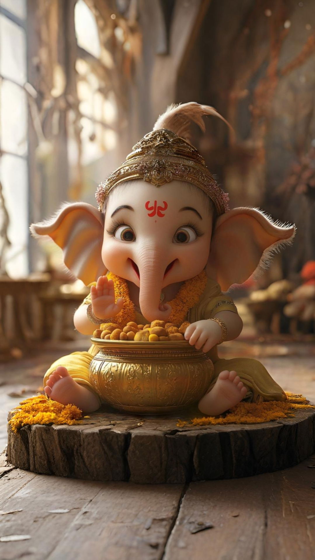Lord Ganesha with golden modaks