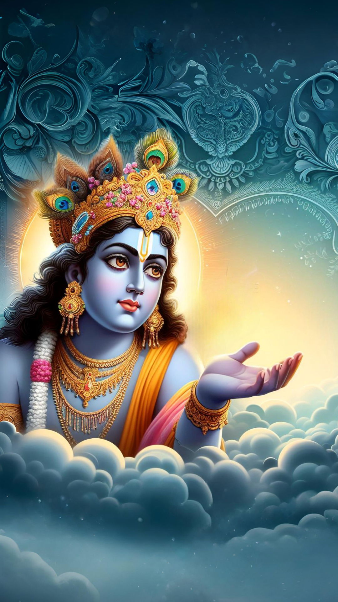 Lord Krishna with flute and halo