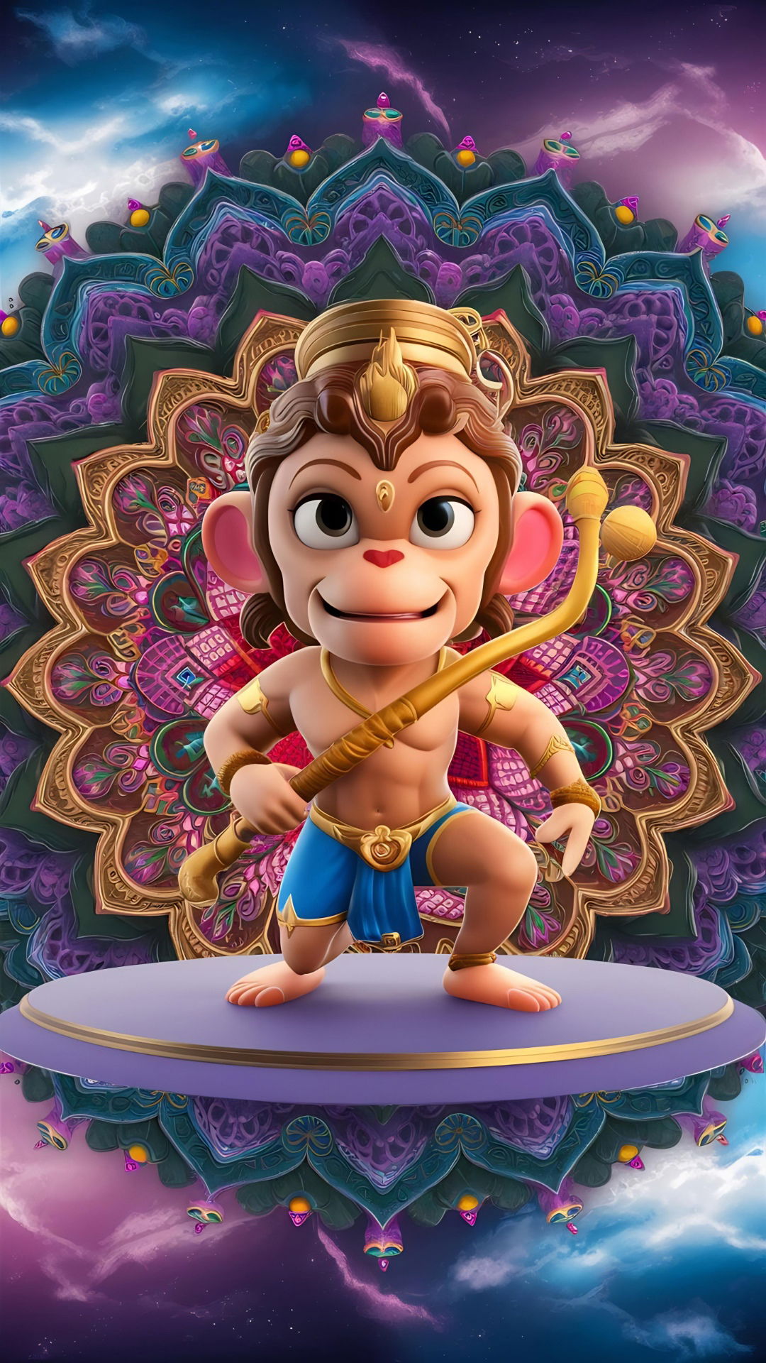 Cute Hanuman with mace, digital art