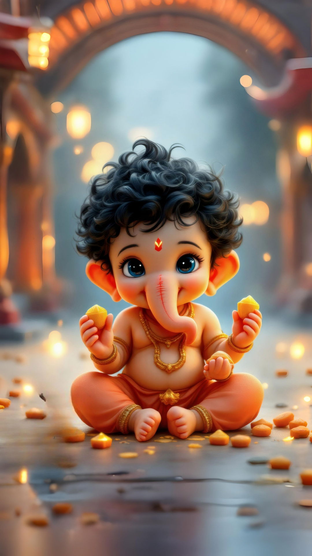 Baby Ganesha offering a sweet treat