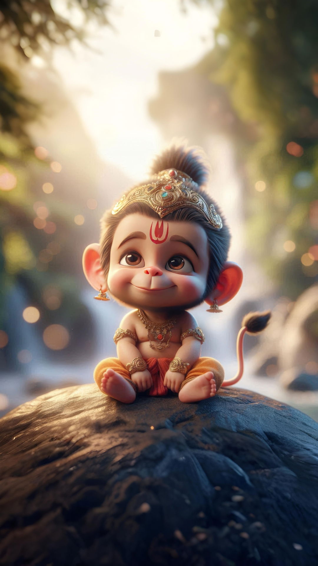 Baby Hanuman smiling in the forest