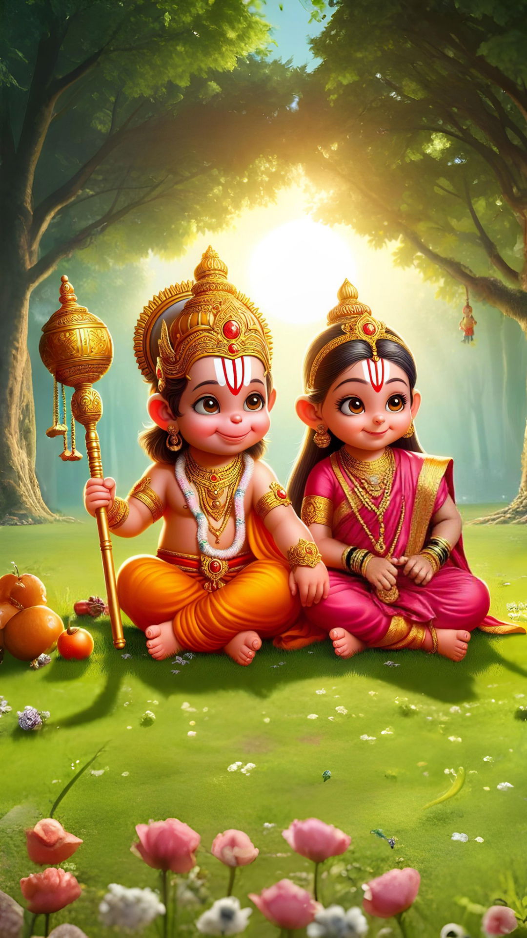 Cute Bal Hanuman and Laksman in forest.