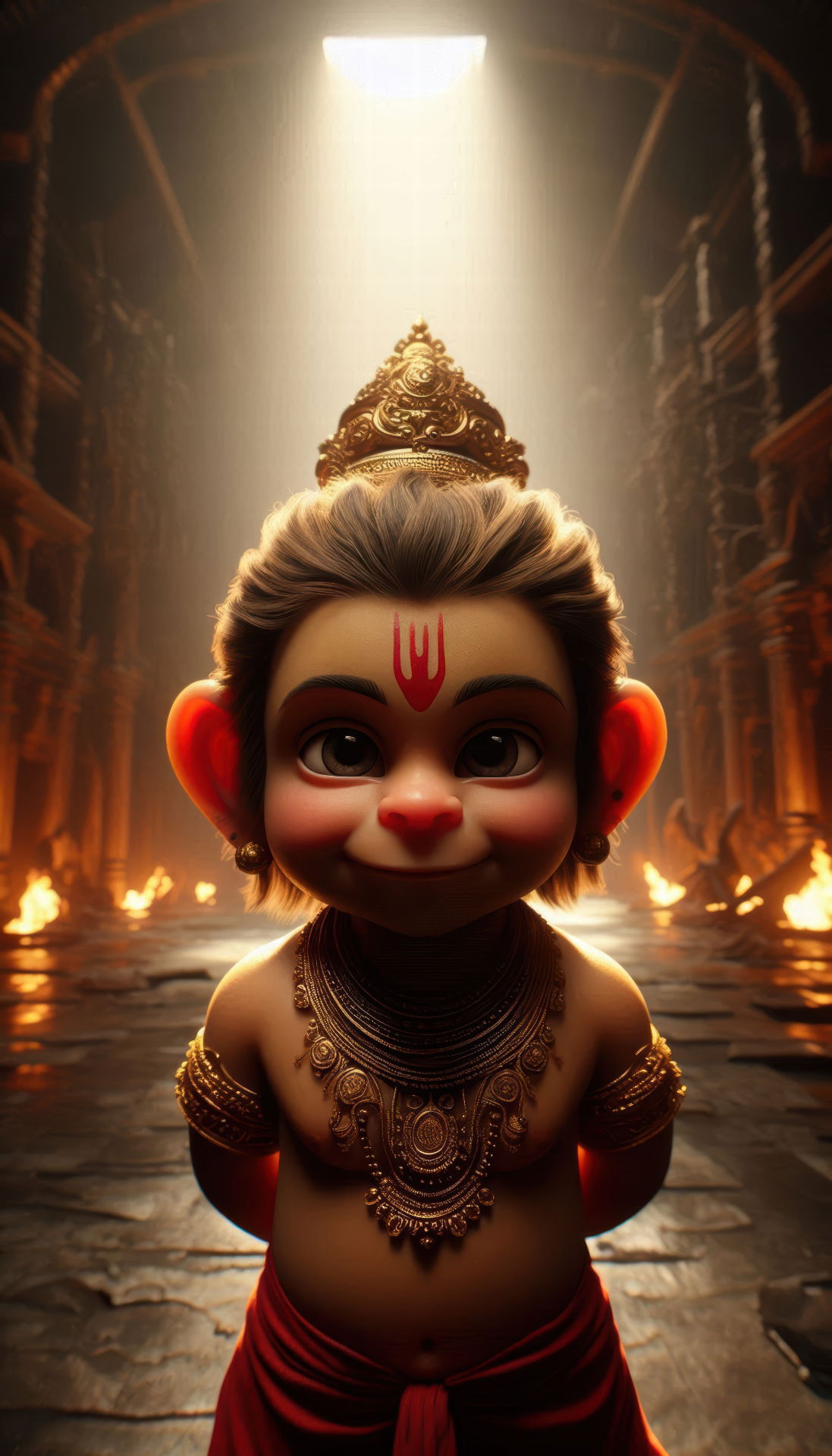 Cute baby Hanuman with golden crown