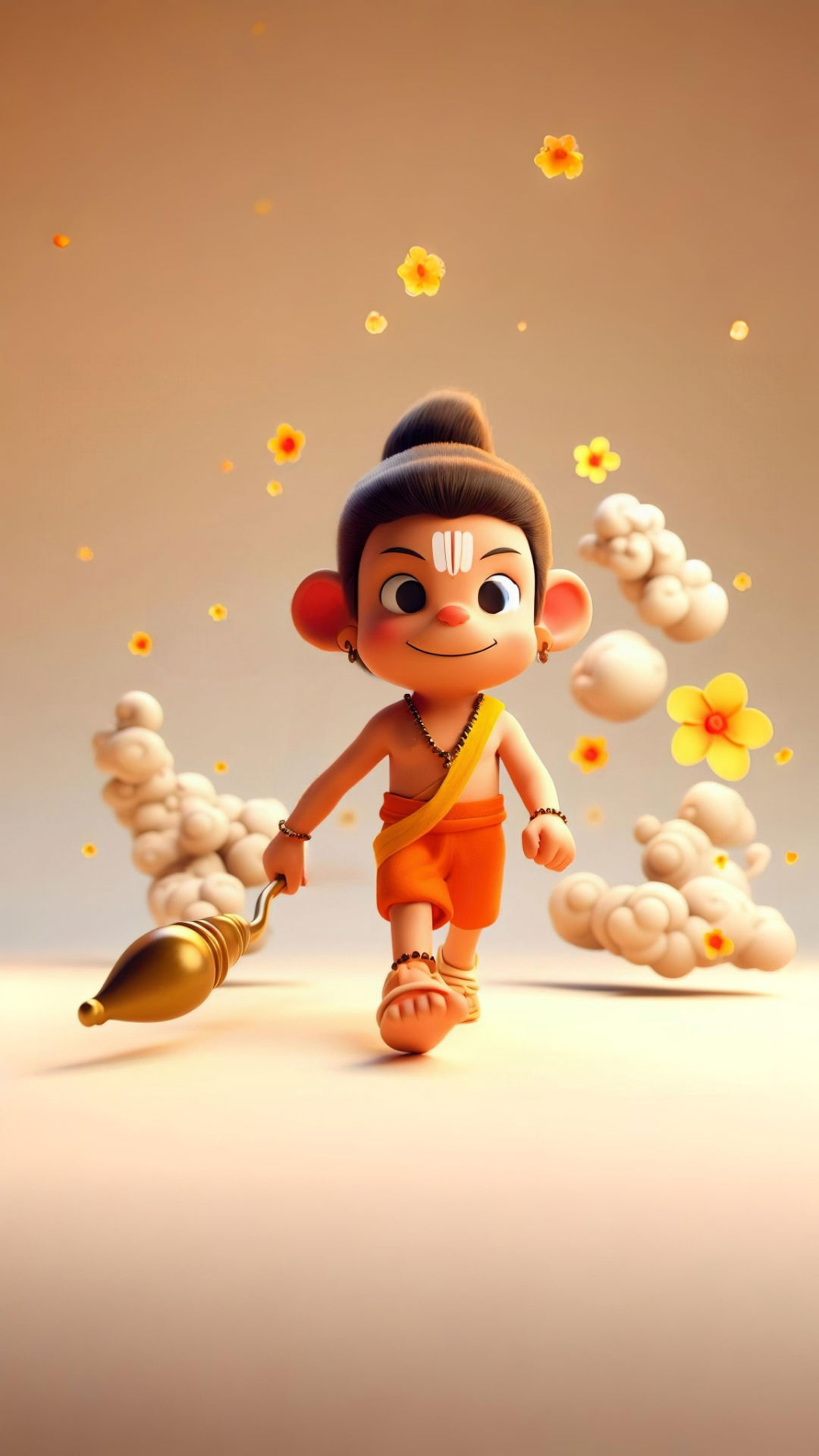 Cute baby Hanuman with his mace.