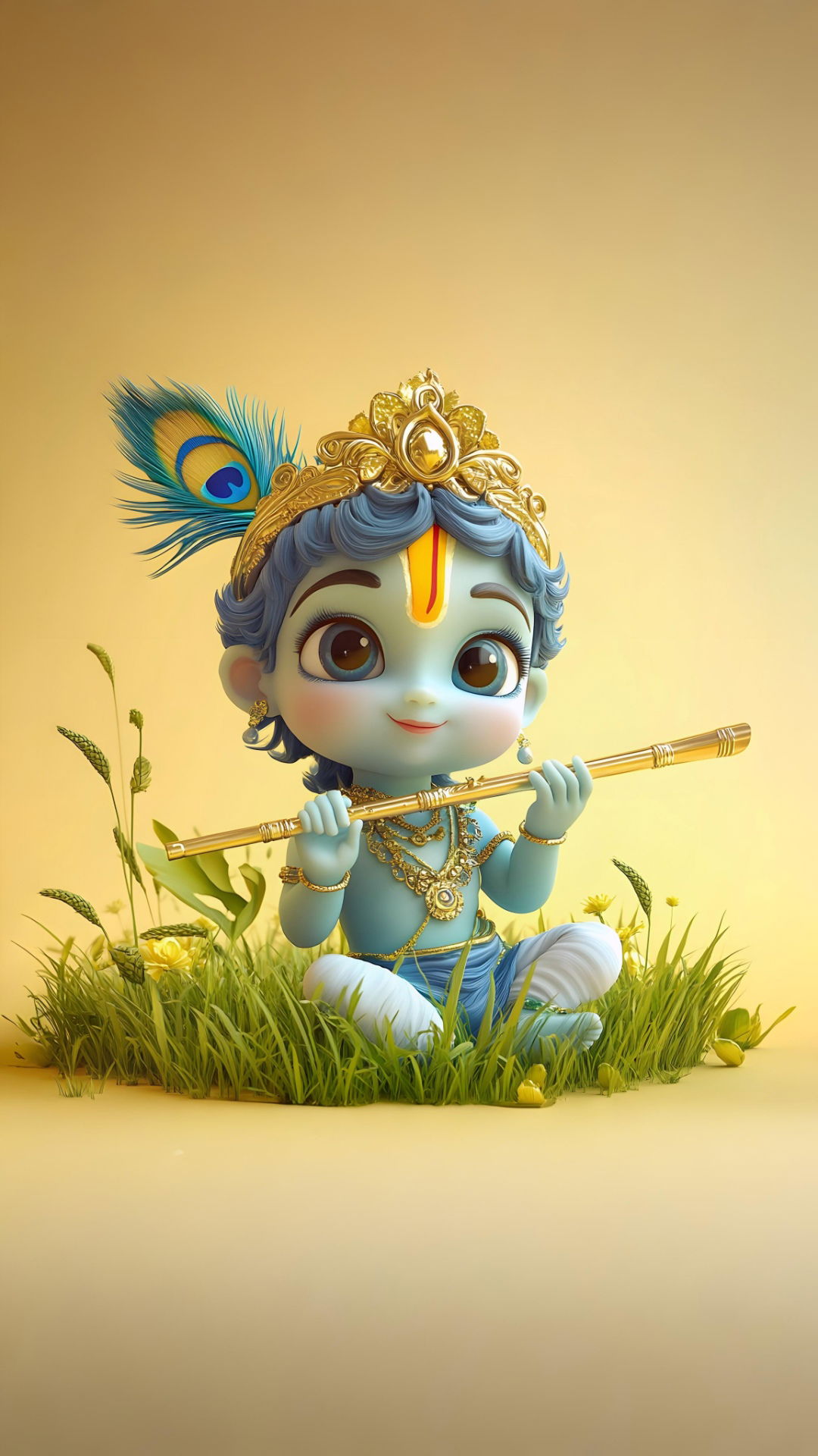 Cute baby Krishna playing the flute