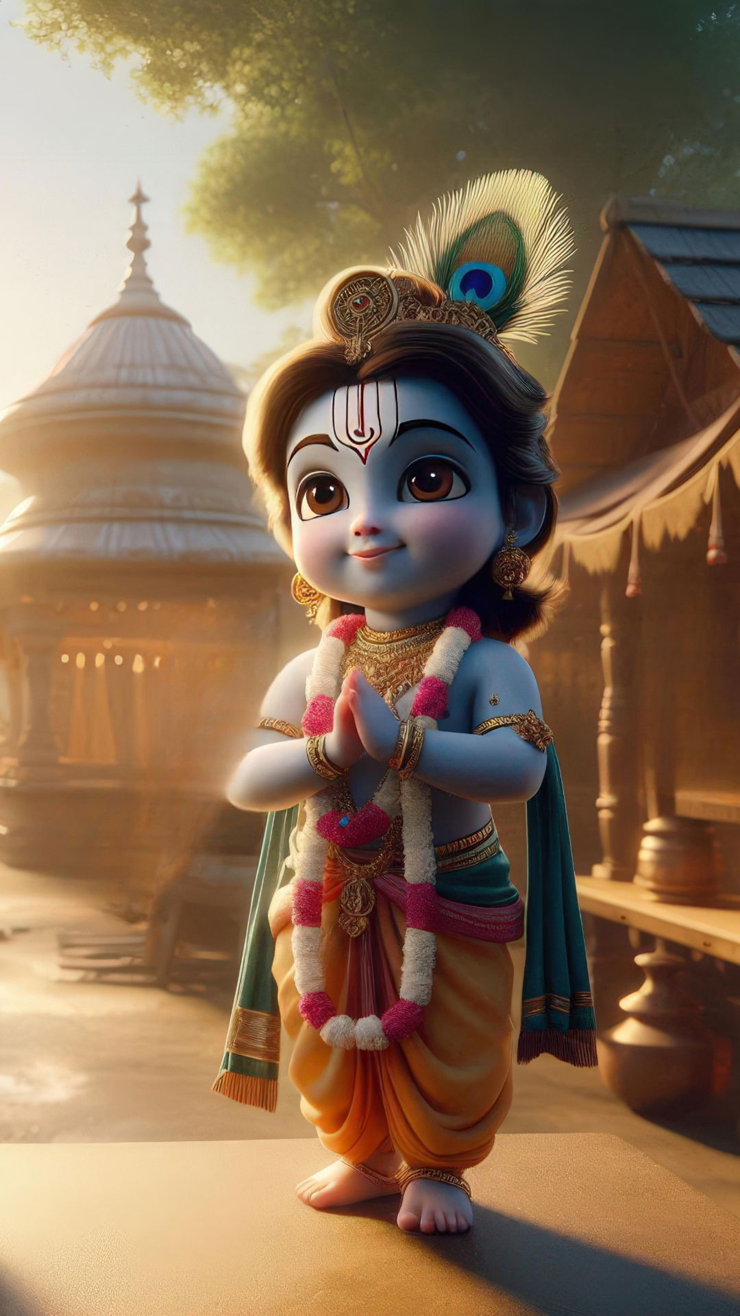 Cute baby Krishna with folded hands