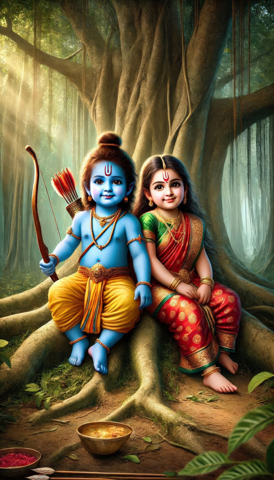 Cute Ram and Sita in forest scene