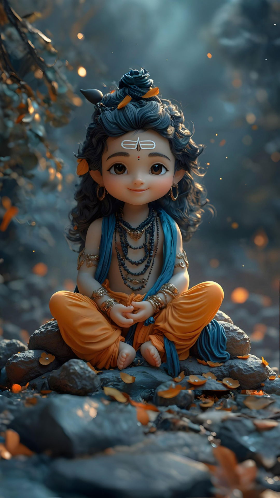 Baby Shiva sitting in lotus position