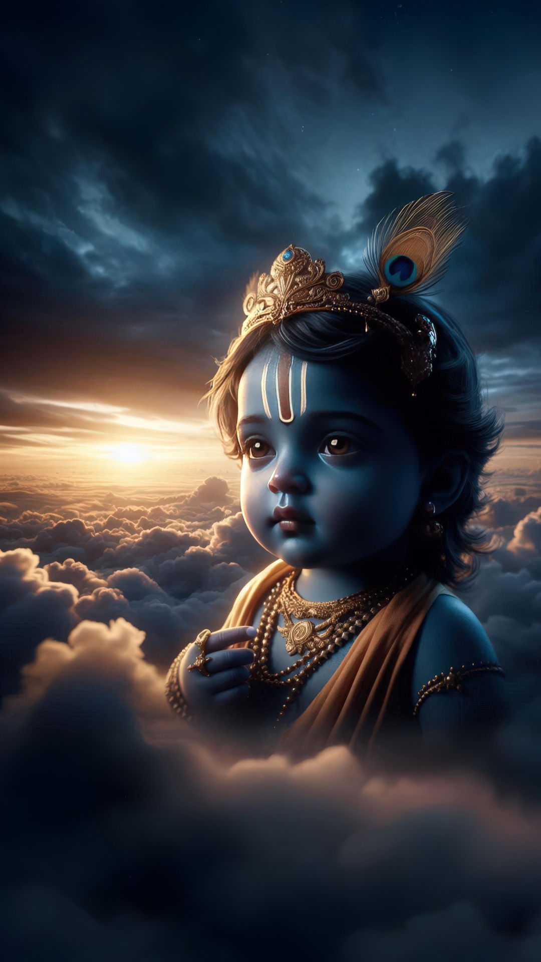 Baby Krishna with peacock feather portrait