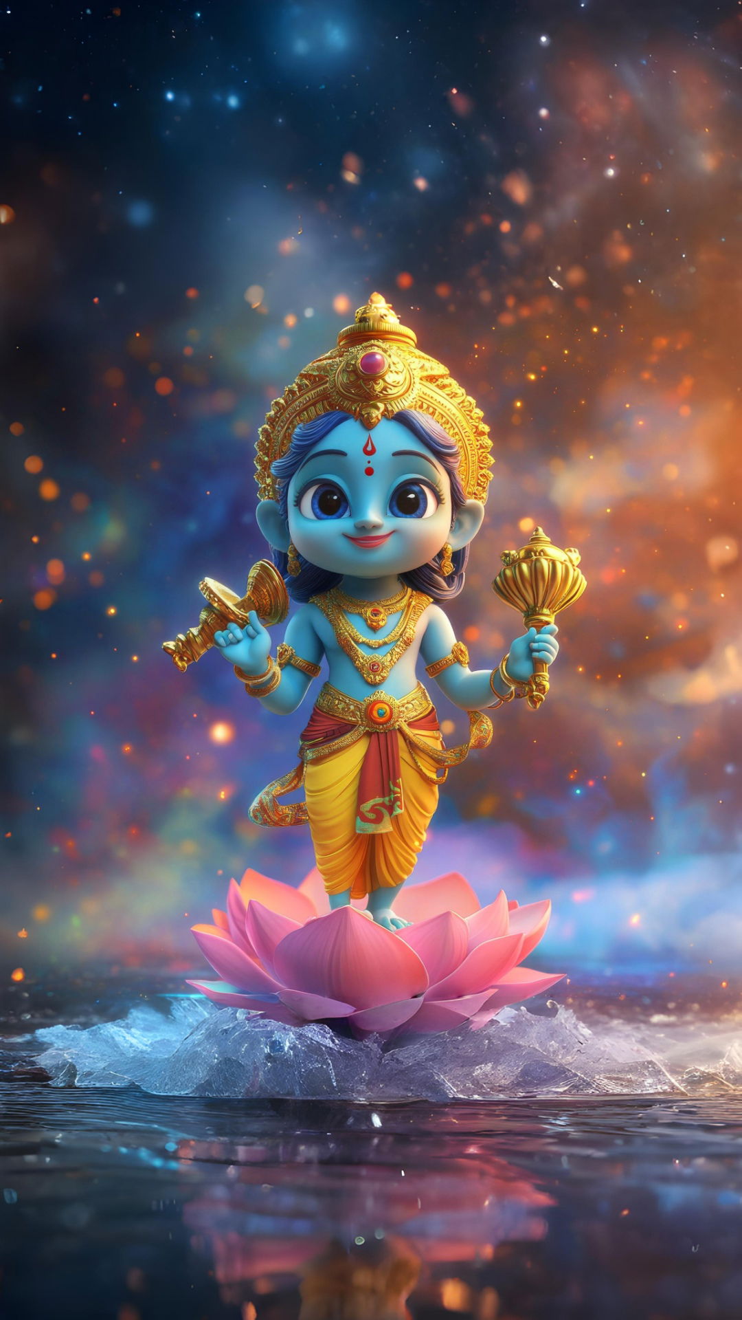 Baby Krishna on lotus flower