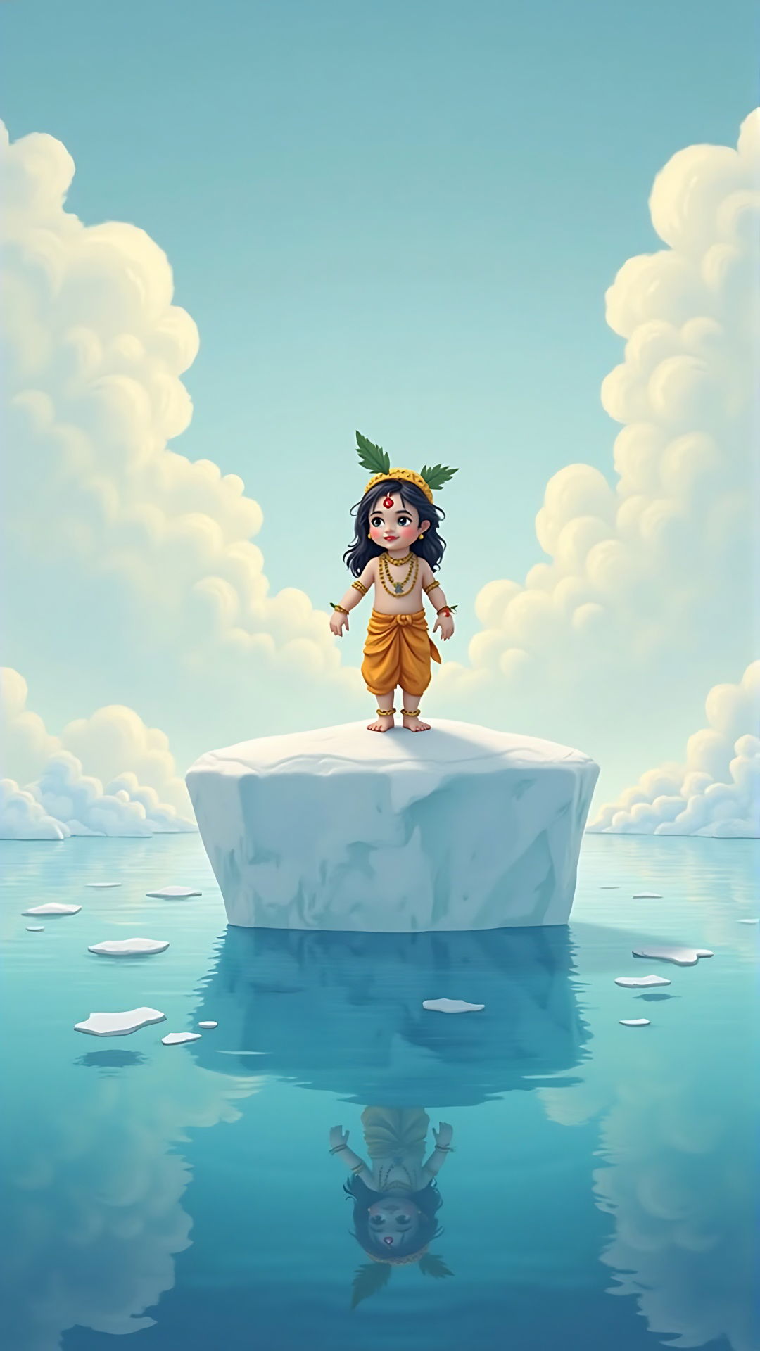 Little Krishna atop a cloud island