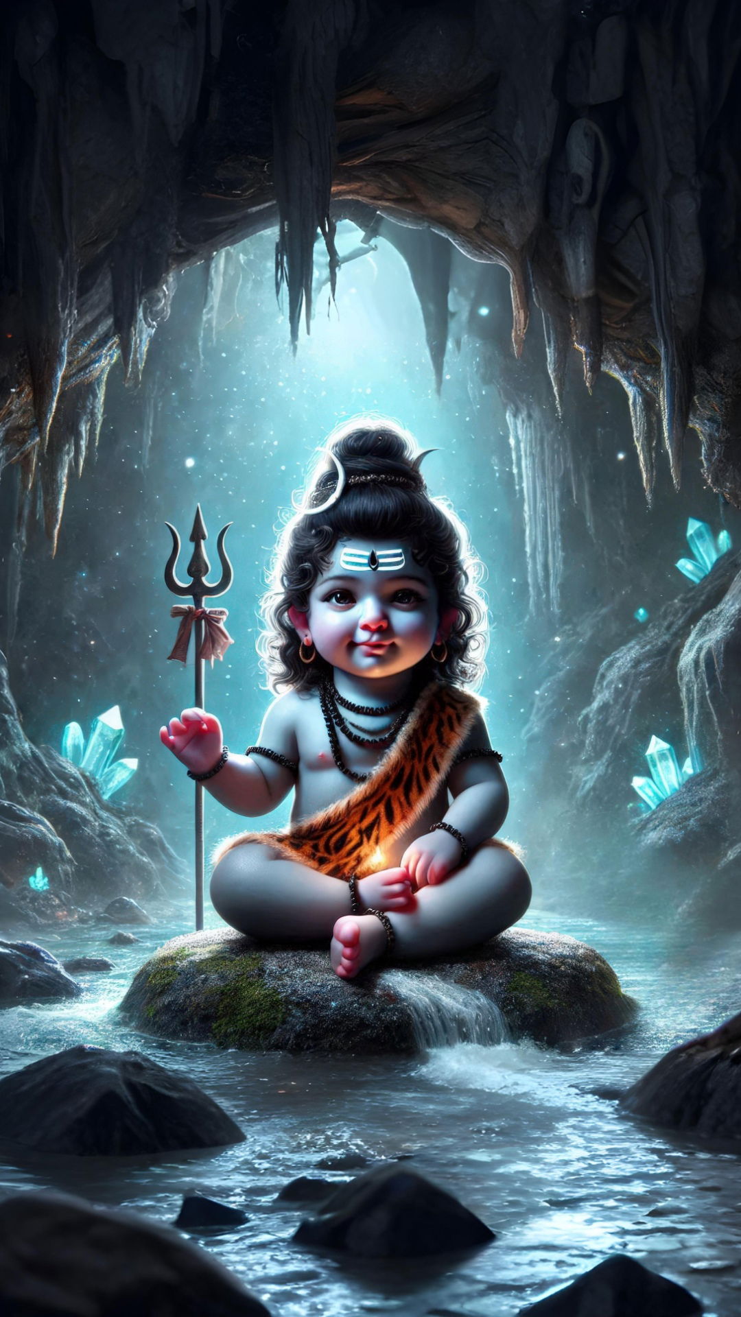 Baby Shiva meditating in a cave.
