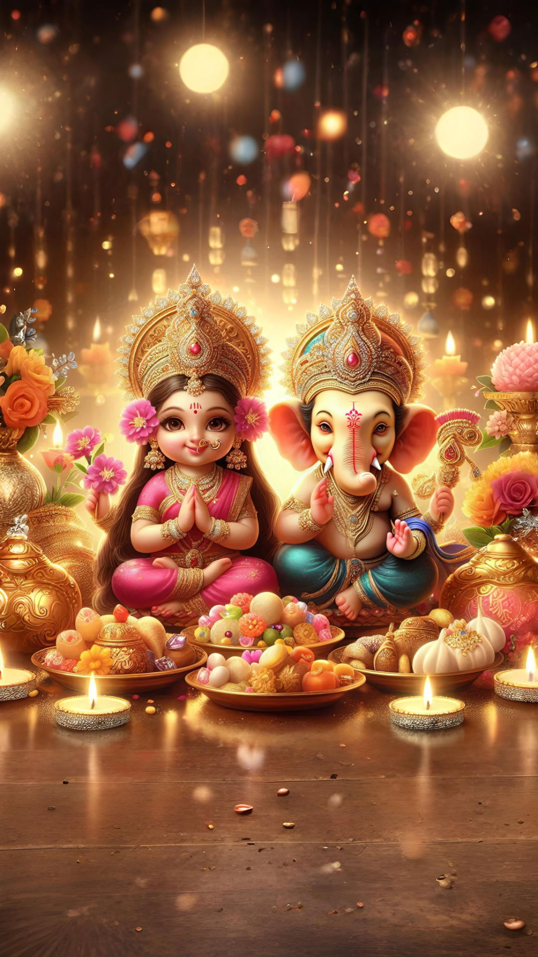 Ganesha and Lakshmi offering blessings.