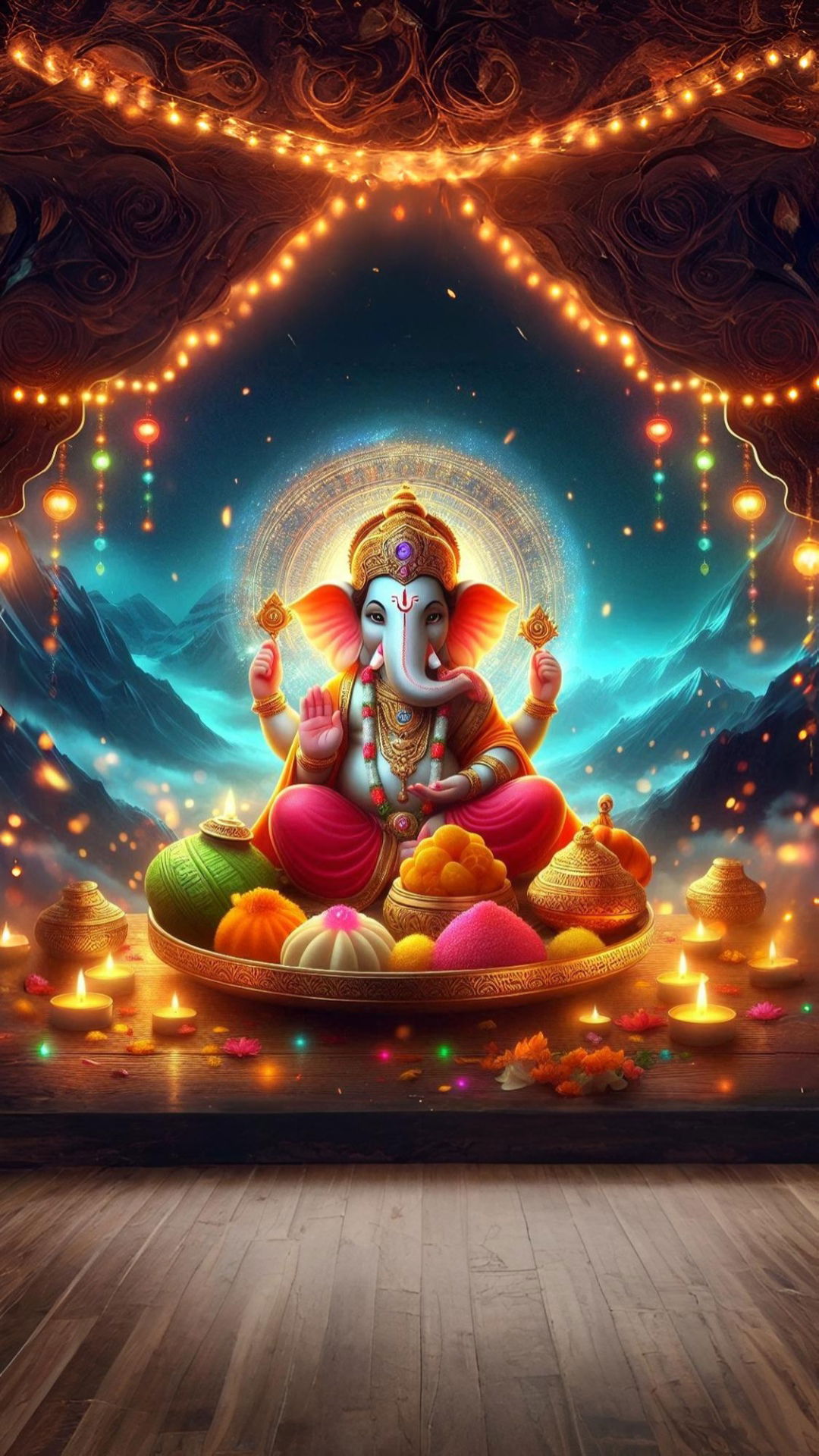 Lord Ganesha amidst festive decorations