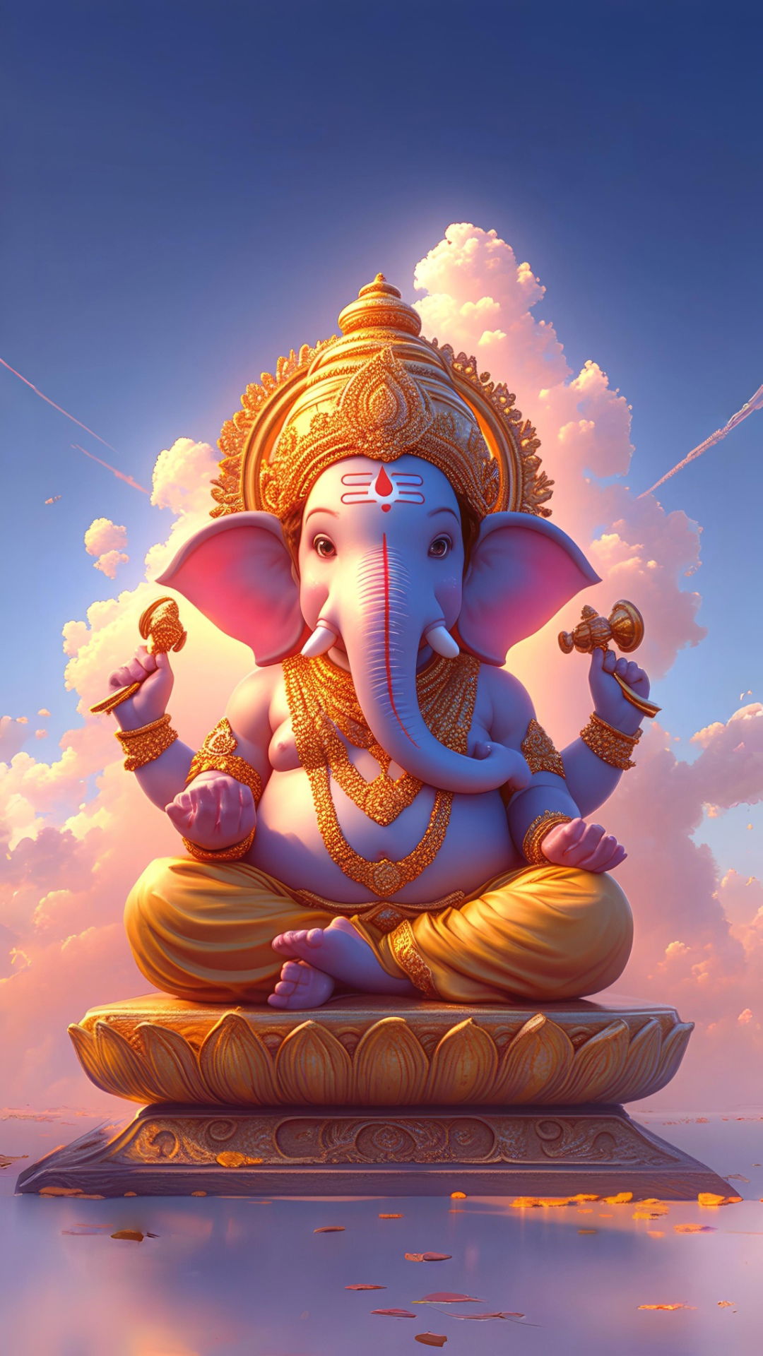 Ganesha seated on a lotus flower