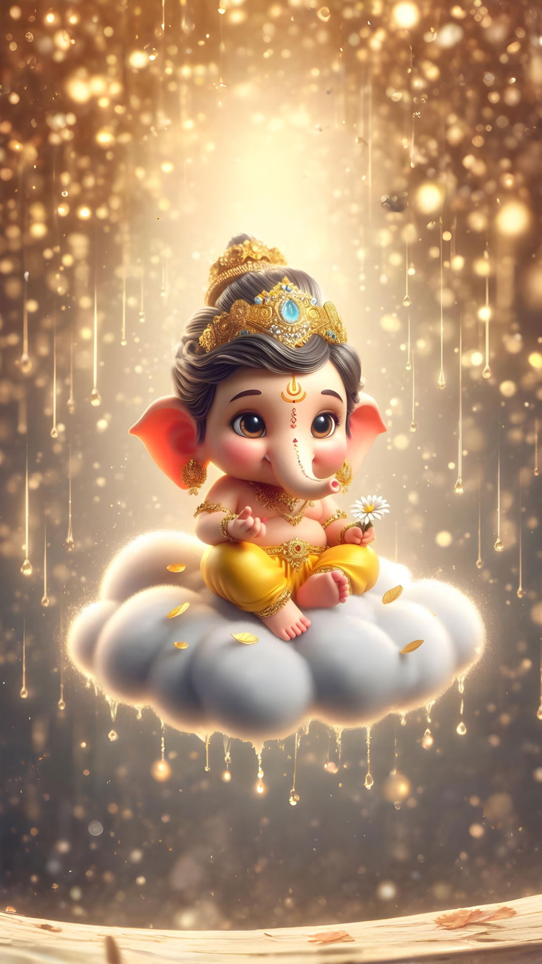 Ganesha sitting on a cloud