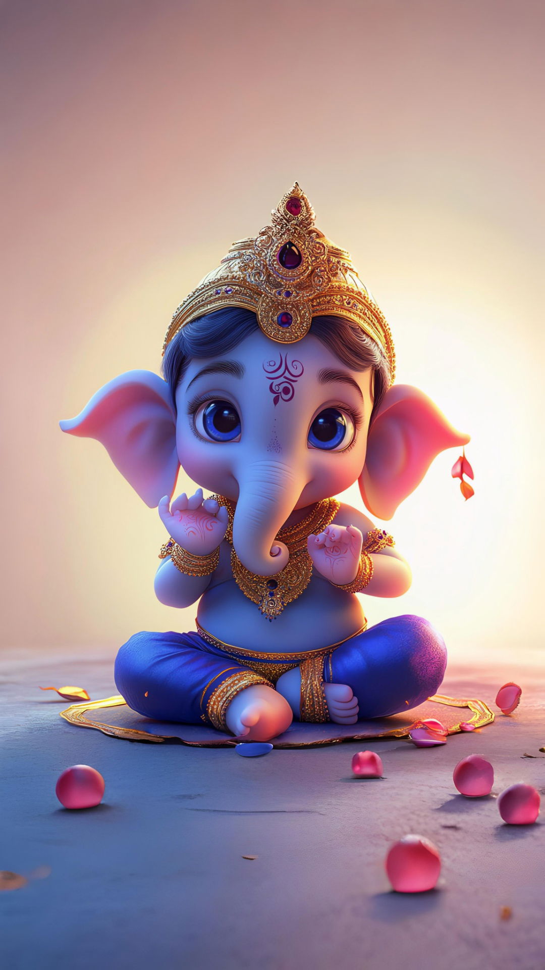 Baby Ganesha with lotus flowers