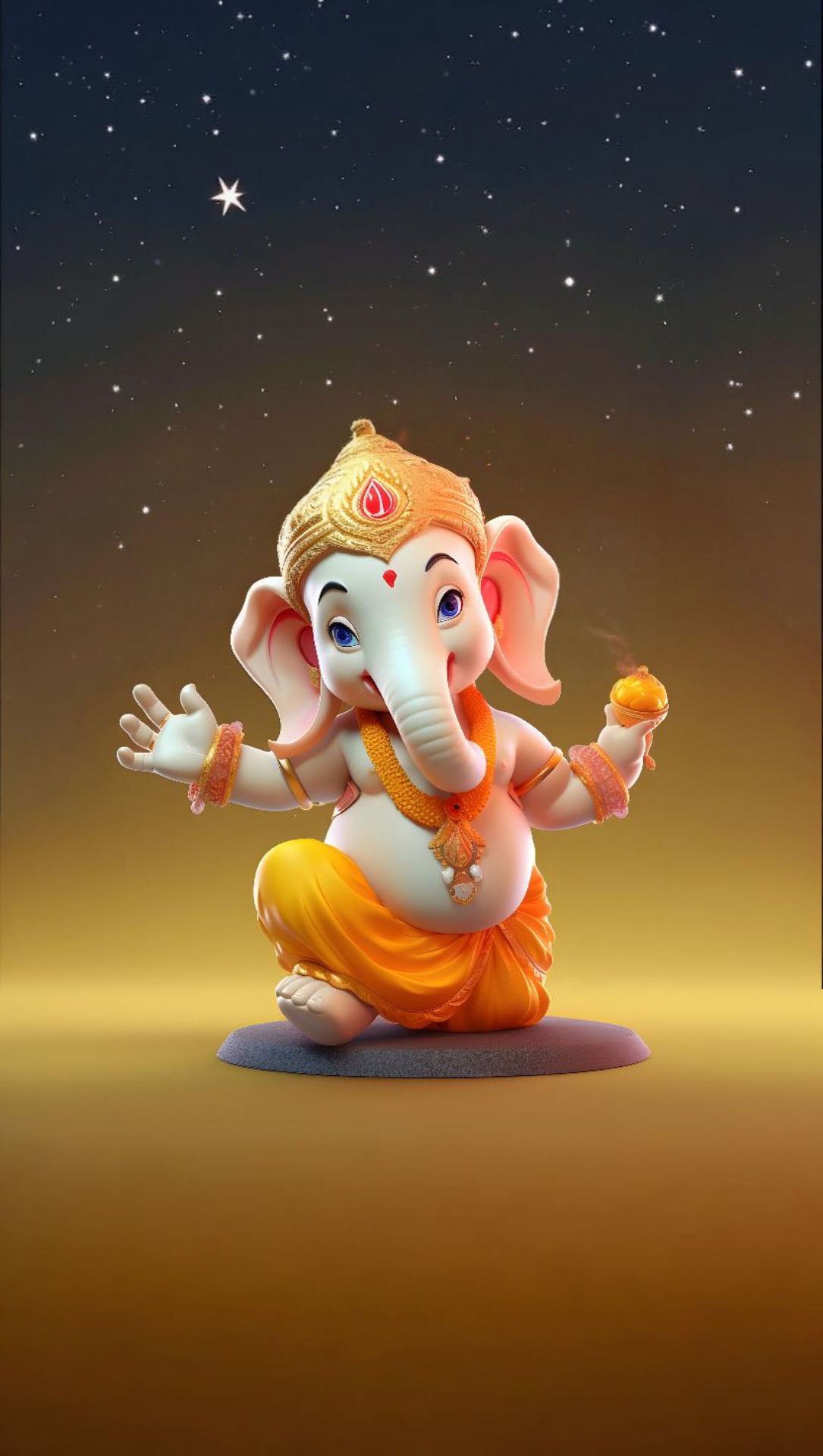 Baby Ganesha sits amongst the stars